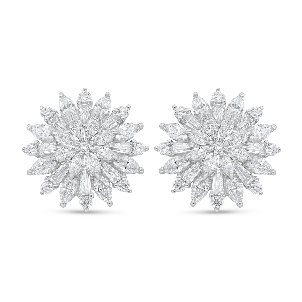 Sterling Silver 925 Earring Rhodium Plated Embedded With White Zircon