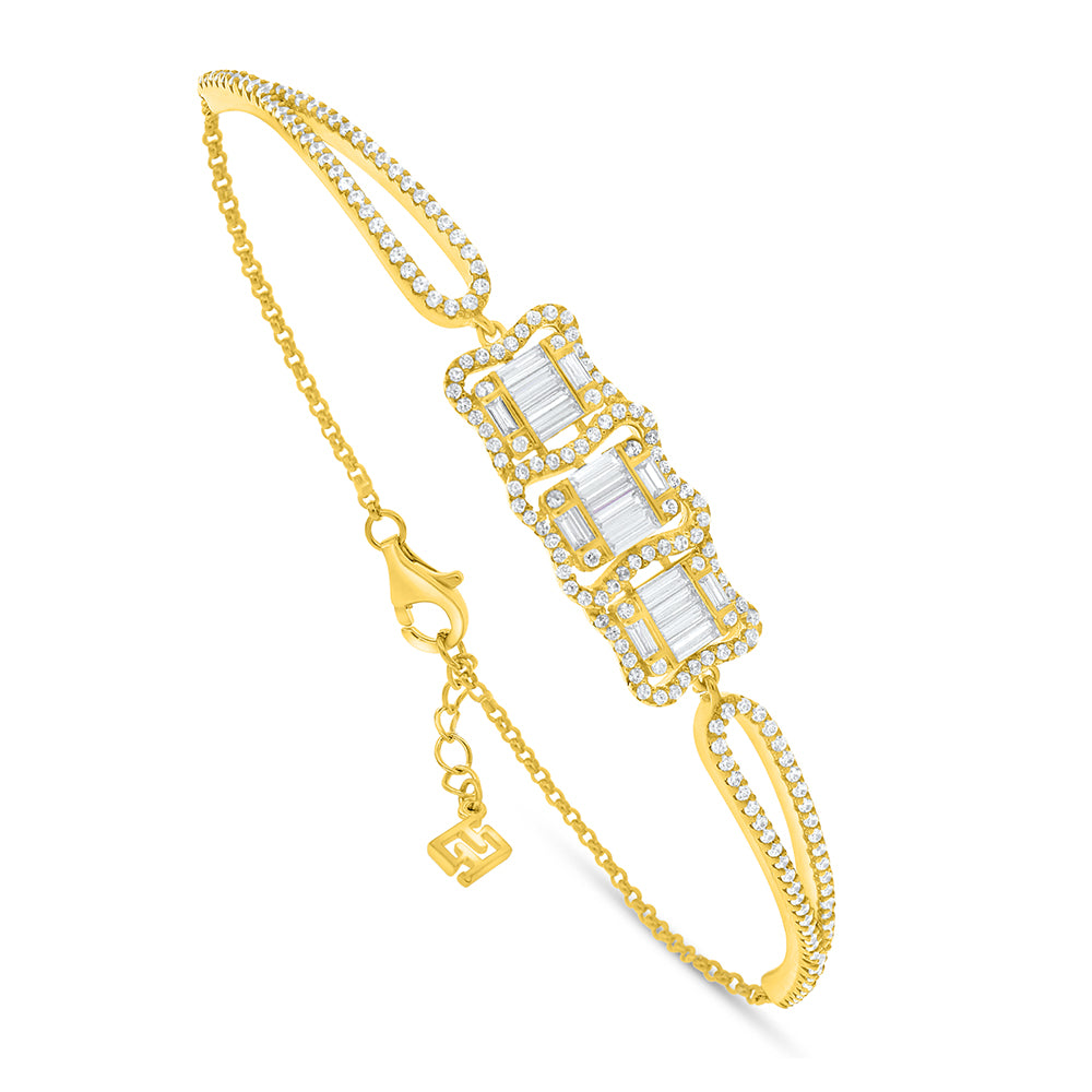 Sterling Silver 925 Bracelet Golden Plated Embedded With White Zircon