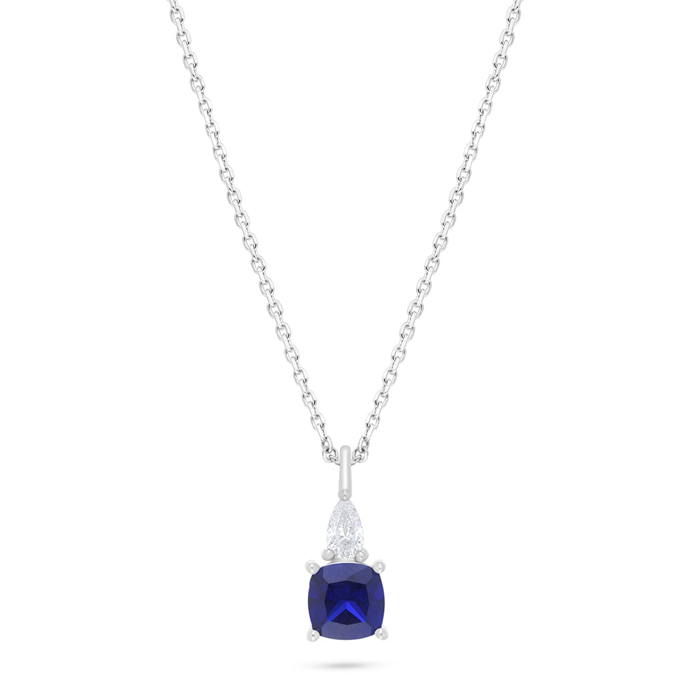 Sterling Silver 925 Necklace Rhodium Plated Embedded With Sapphire Corundum And White Zircon