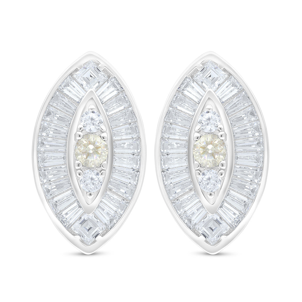 اقراط من الفضة الخالصة عيار 925 مطلي روديوم مرصع زركون الكناري الالماسي و فص ابيض