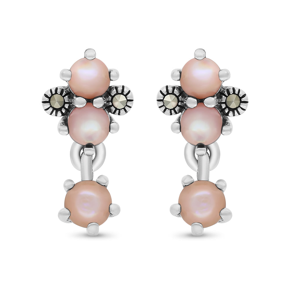 اقراط من الفضة الخالصة عيار 925 مرصعه احجار صدف وردي طبيعي و ماركسايت