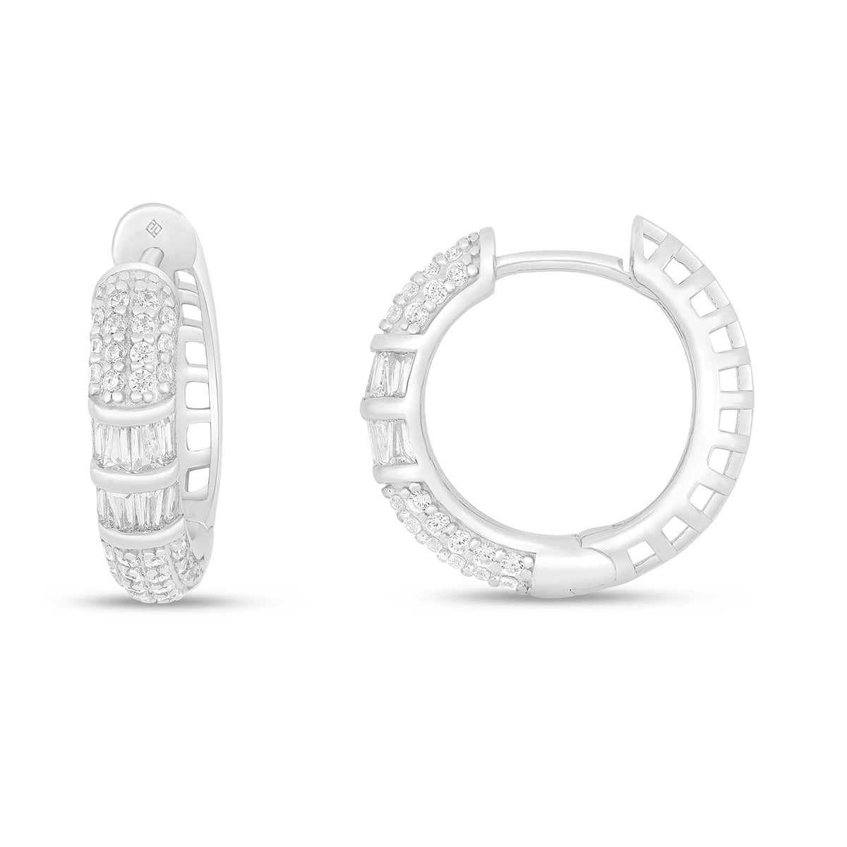 Sterling Silver 925 Earring Rhodium Plated Embedded With White Zircon