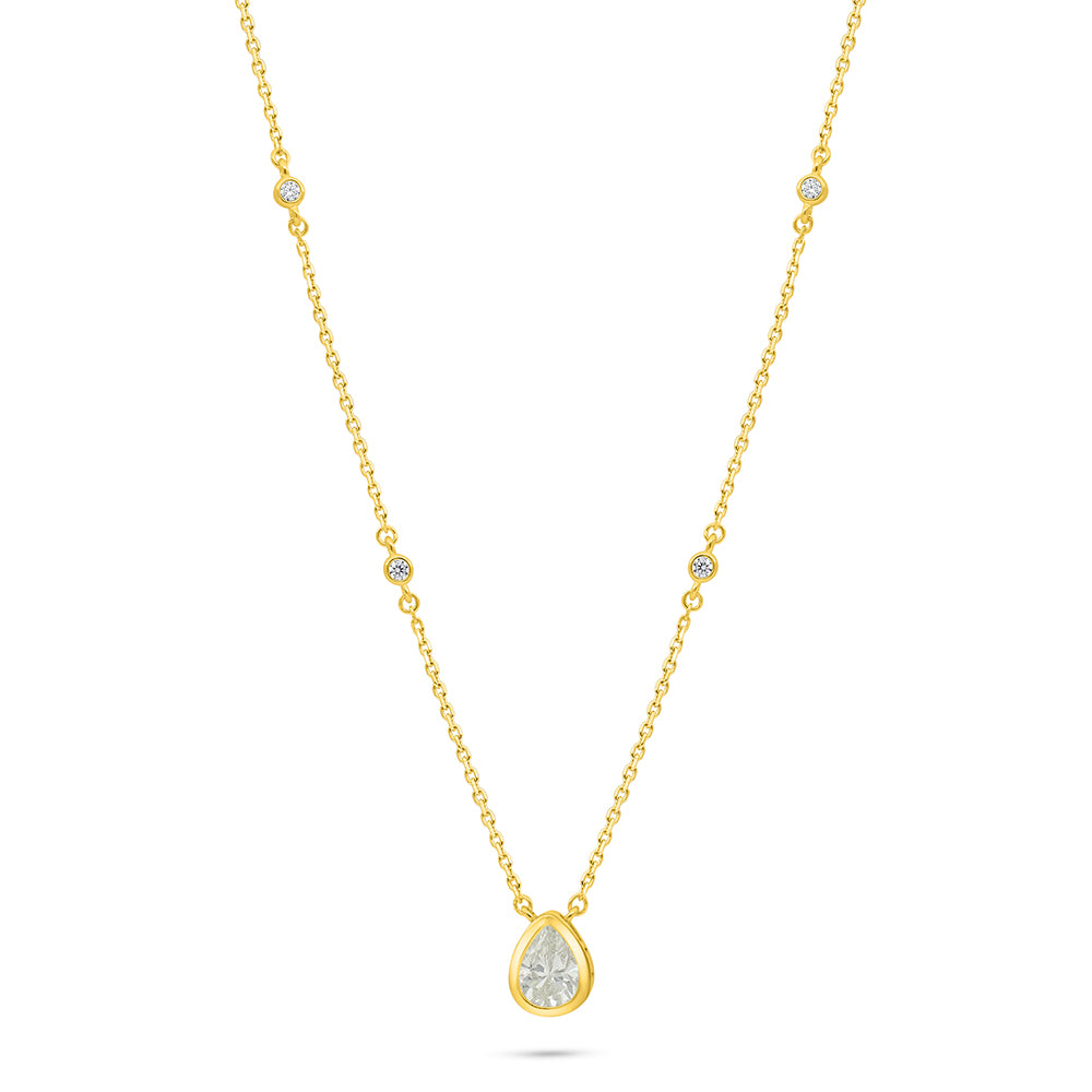 Sterling Silver 925 Necklace Golden Plated Embedded With White Zircon