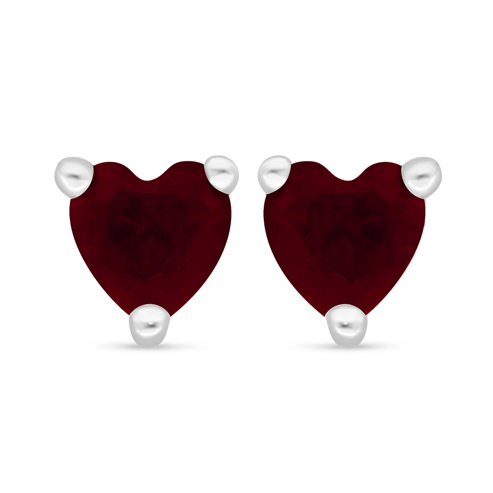 Sterling Silver 925 Earring Rhodium Plated Embedded With Ruby Corundum