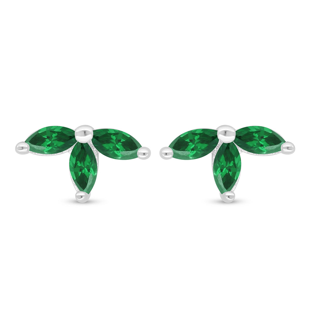 Sterling Silver 925 Earring Rhodium Plated Embedded With Emerald Zircon