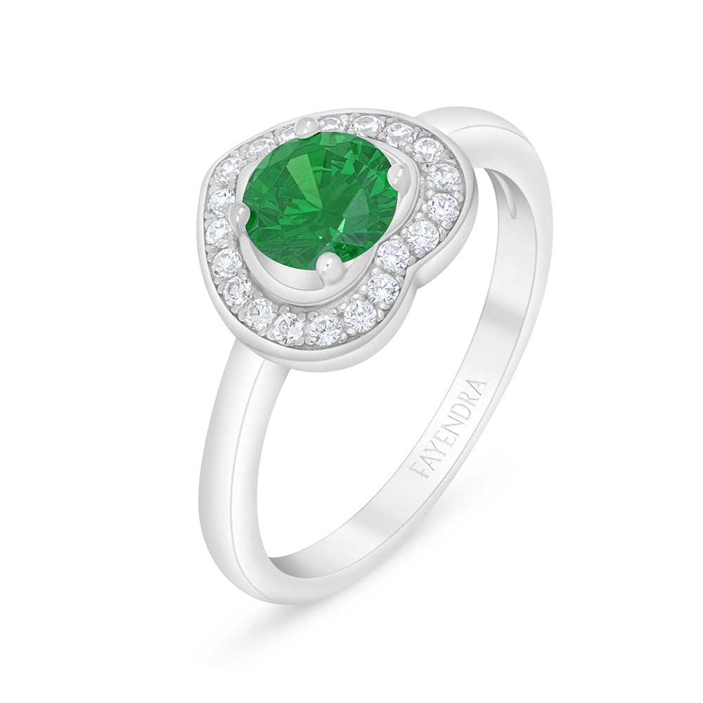 خاتم من الفضة الخالصة عيار 925 مطلي روديوم مرصع زركون زمردي و فص ابيض