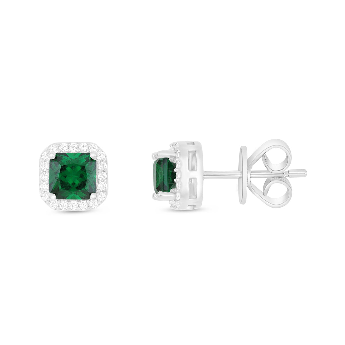 Sterling Silver 925 Earring Rhodium Plated Embedded With Emerald Zircon And White Zircon