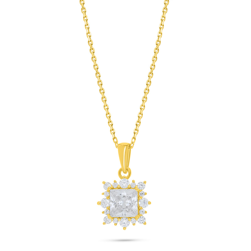 Sterling Silver 925 Necklace Golden Plated Embedded With White Zircon