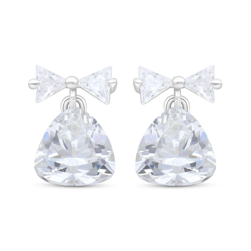 Sterling Silver 925 Earring Rhodium Plated Embedded With White Zircon