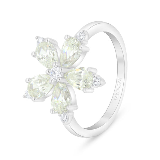 خاتم من الفضة الخالصة عيار 925 مطلي روديوم مرصع بالزركون الكناري الالماسي و فص ابيض