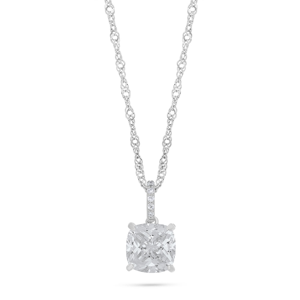 Sterling Silver 925 Necklace Rhodium Plated Embedded With White Zircon