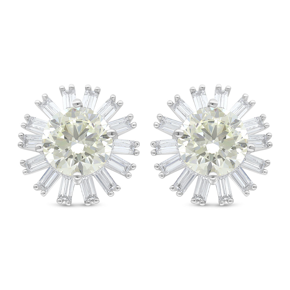 اقراط من الفضة الخالصة عيار 925 مطلية روديوم مرصعة بالزركون الكناري الالماسي و فص ابيض