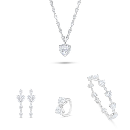 Sterling Silver 925 SET Rhodium Plated Embedded With White Zircon