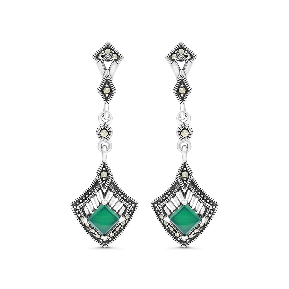 اقراط من الفضة الخالصة عيار 925 مرصعة احجار عقيق جاد اخضر طبيعي و ماركسايت