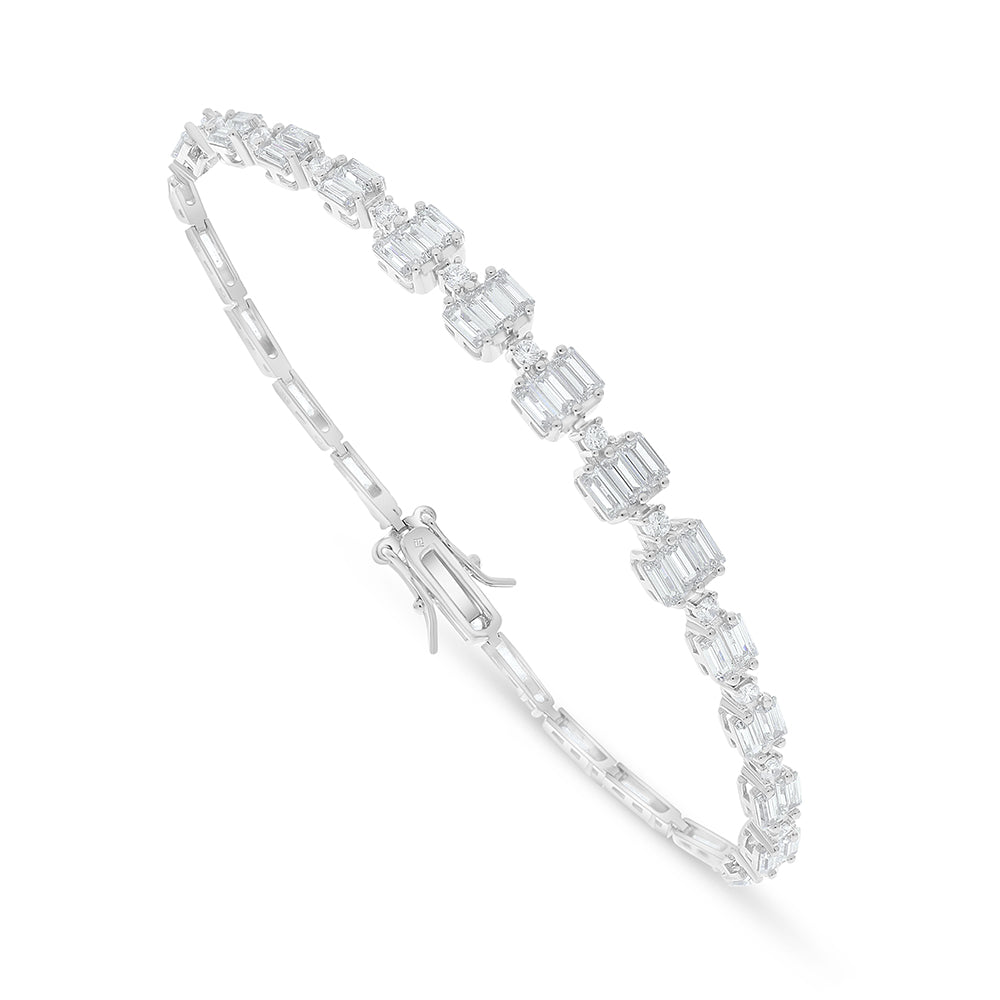 Sterling Silver 925 Bracelet Rhodium Plated Embedded With White Zircon