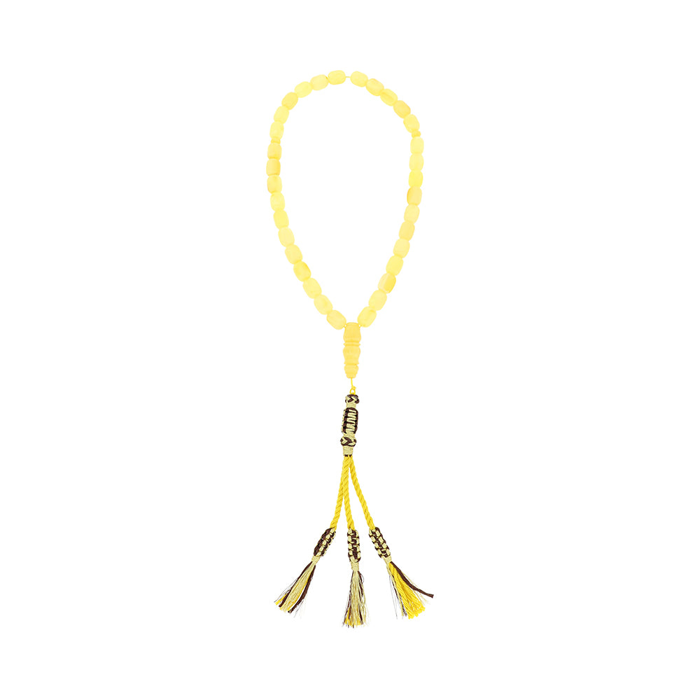 Rosary 33 Natural Yellow Amber Grade A Baltic Gold barrel 10-13 mm Fabric Tassel