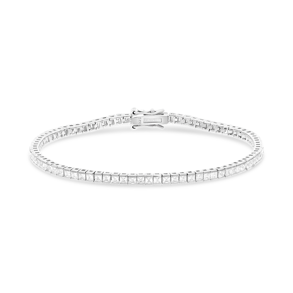 Sterling Silver 925 Bracelet Rhodium Plated Embedded With White Zircon