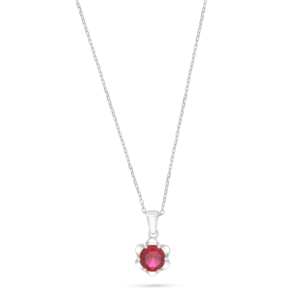 Sterling Silver 925 Necklace Rhodium Plated Embedded With Ruby Corundum