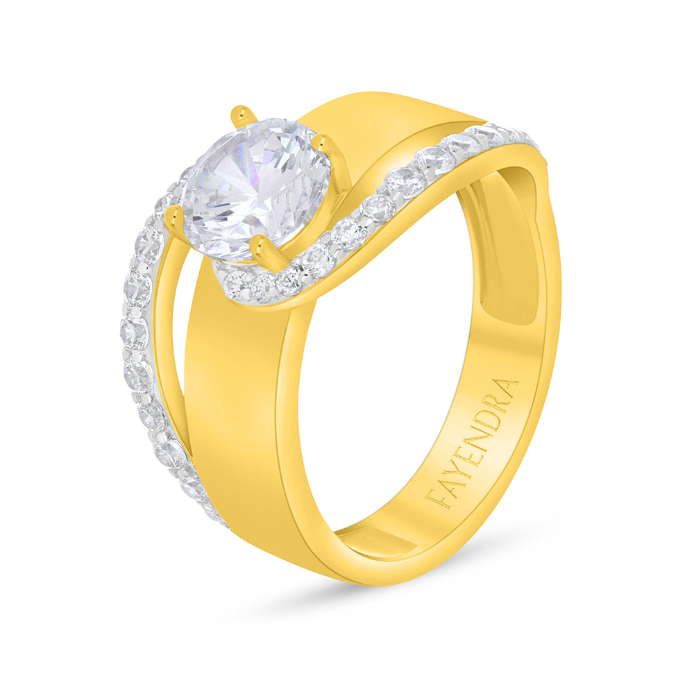 خاتم من الفضة الخالصة عيار 925 مطلي روديوم و ذهبي مرصع فص ابيض