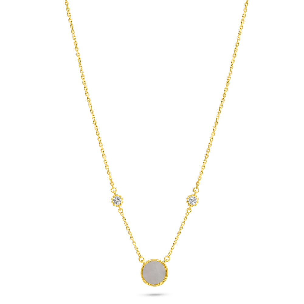Sterling Silver 925 Necklace Golden Plated Embedded With White Shell And White Zircon