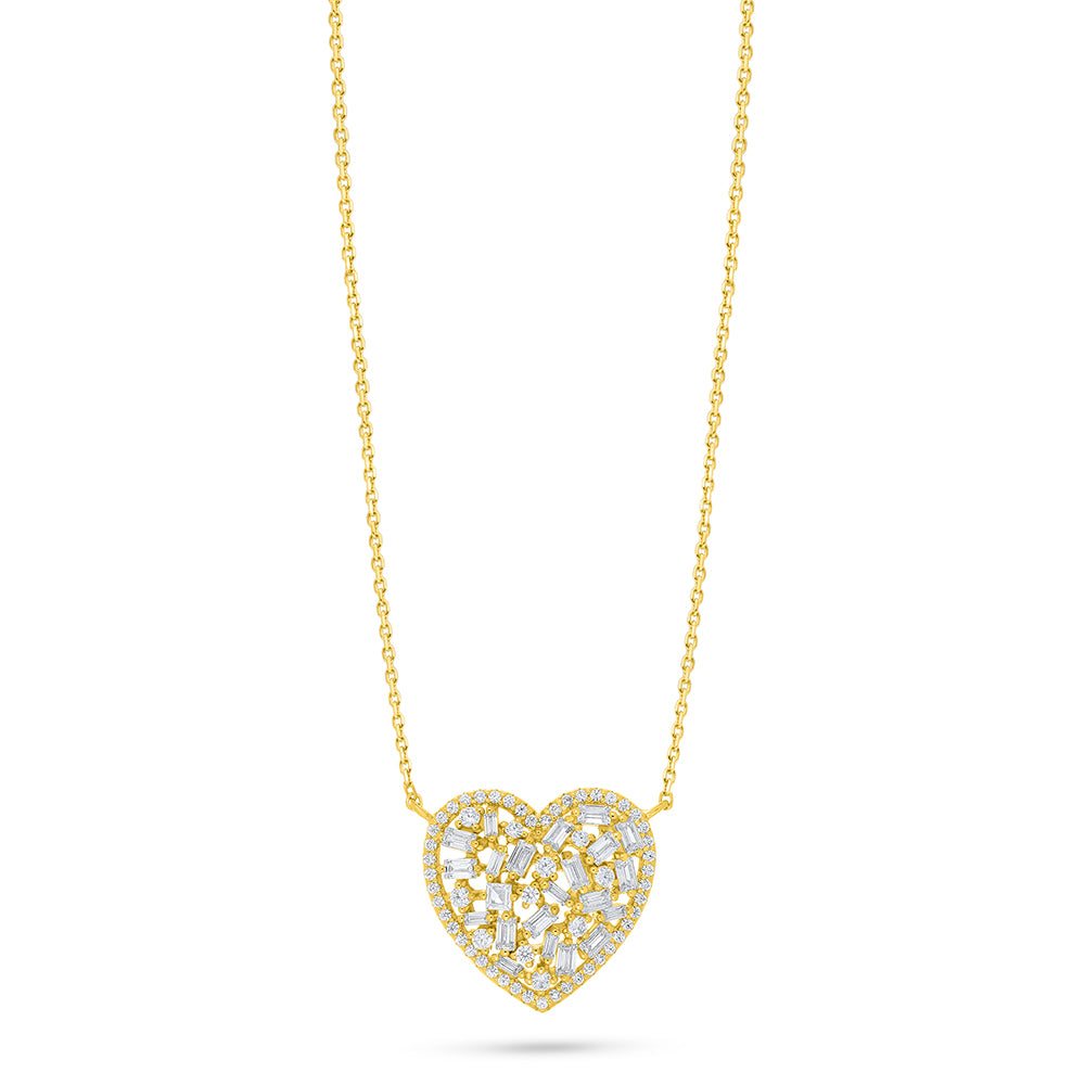 عقد من الفضة الخالصة عيار 925 مطلي ذهبي مرصع فص ابيض