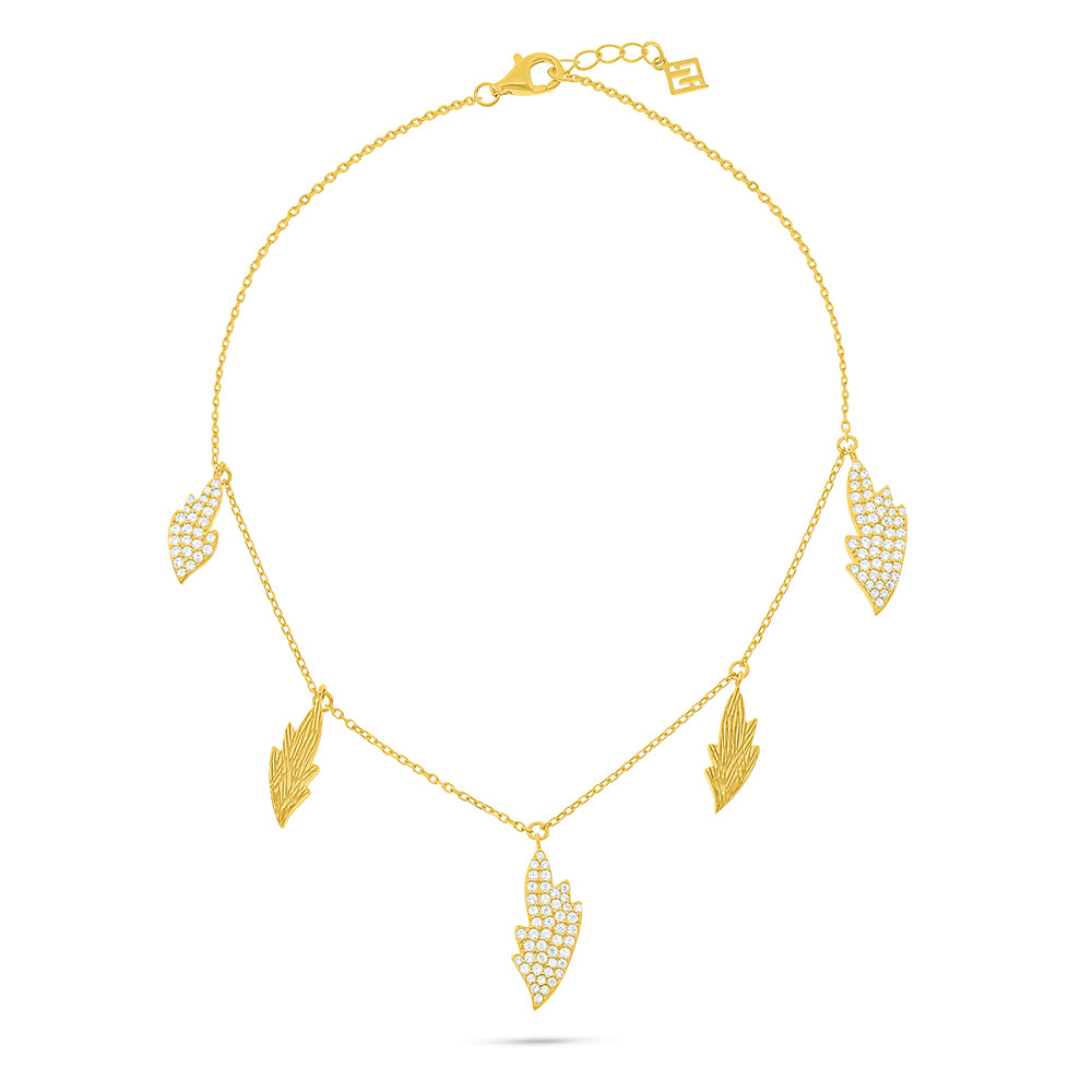 Sterling Silver 925 Anklet Golden Plated Embedded With White Zircon