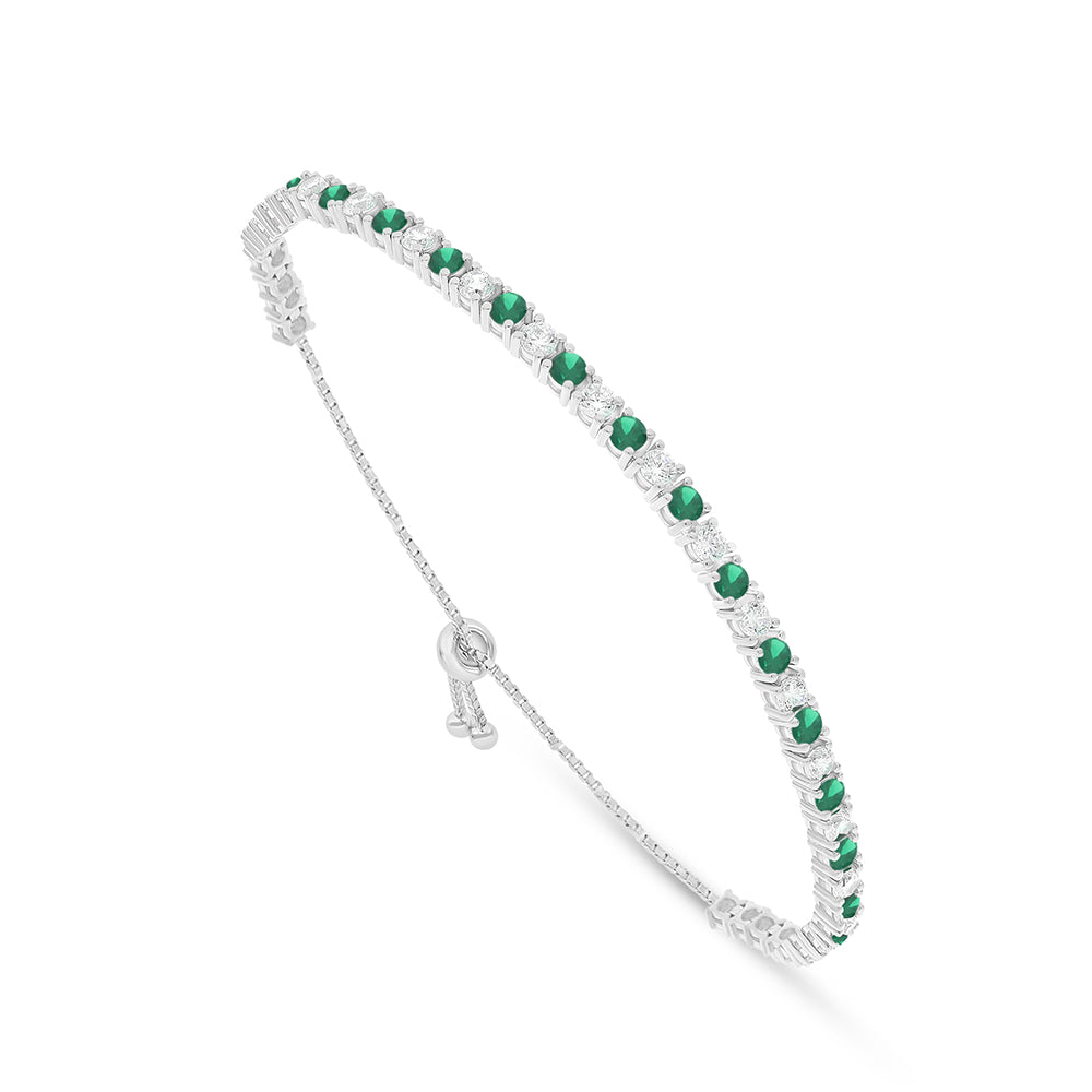 Sterling Silver 925 Bracelet Rhodium Plated Embedded With Emerald Zircon And White Zircon