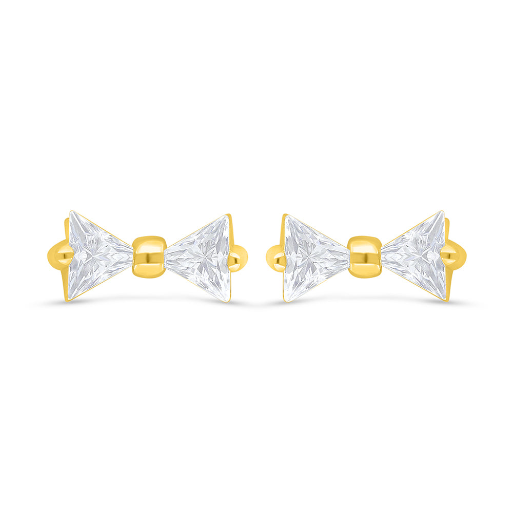 Sterling Silver 925 Earring Golden Plated Embedded With White Zircon
