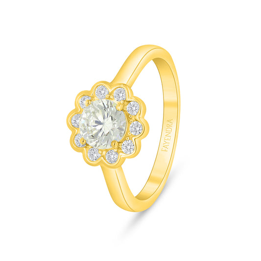 Sterling Silver 925 Ring Golden Plated Embedded With Yellow Diamond And White Zircon