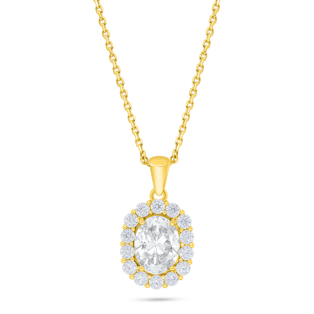 Sterling Silver 925 Necklace Golden Plated Embedded With Diamond Zircon And White Zircon