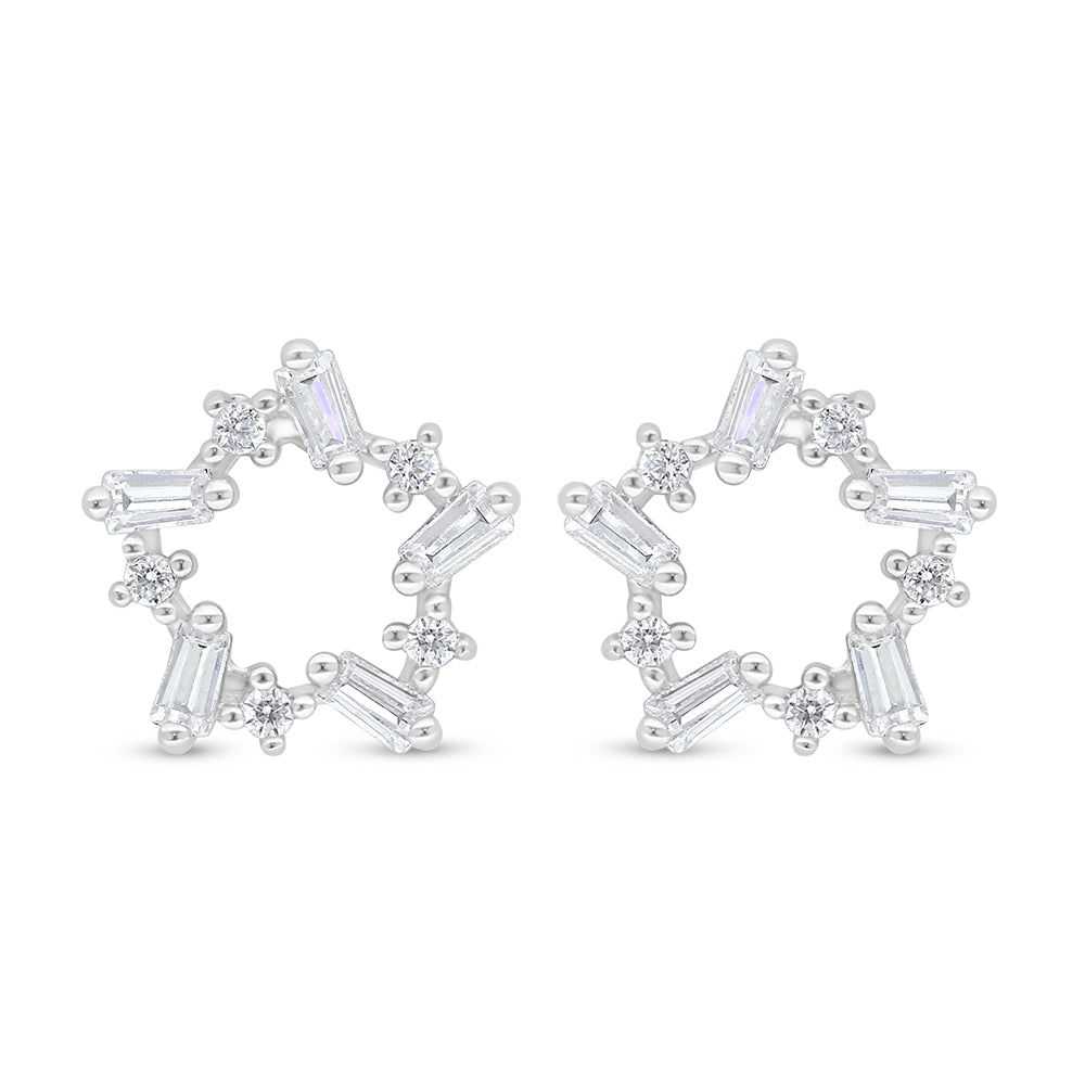Sterling Silver 925 Earring Rhodium Plated Embedded With White Zircon