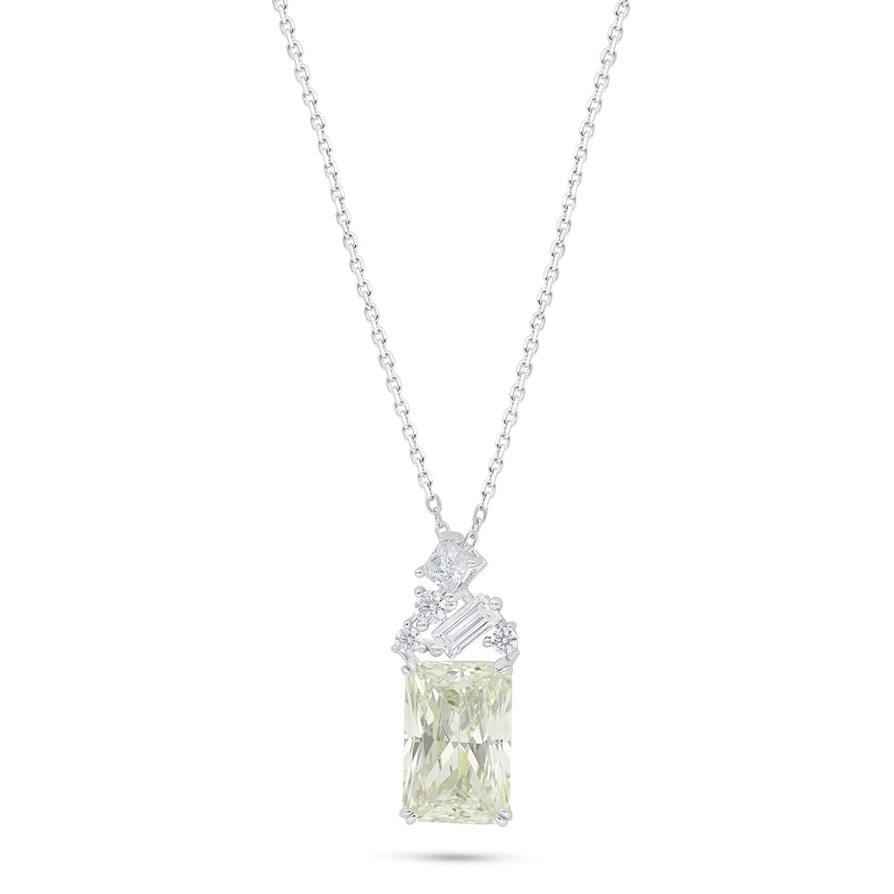 Sterling Silver 925 Necklace Rhodium Plated Embedded With Diamond Zircon And White Zircon