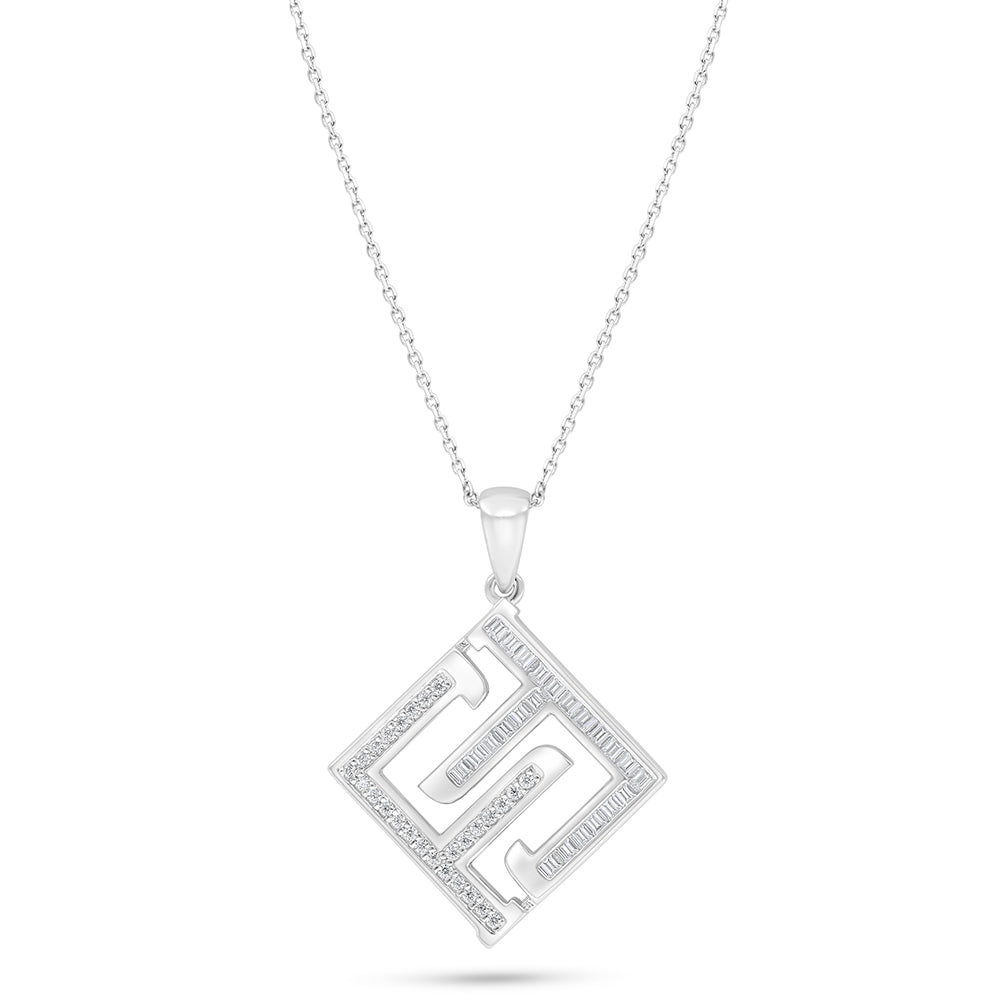Sterling Silver 925 Necklace Rhodium Plated Embedded With White Zircon