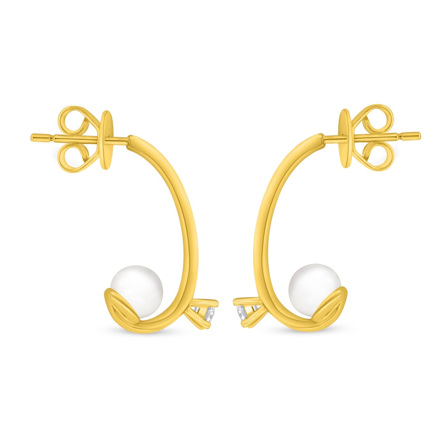 اقراط من الفضة الخالصة عيار 925 مطلية ذهبي مرصعة لولو ابيض طبيعي و فص ابيض