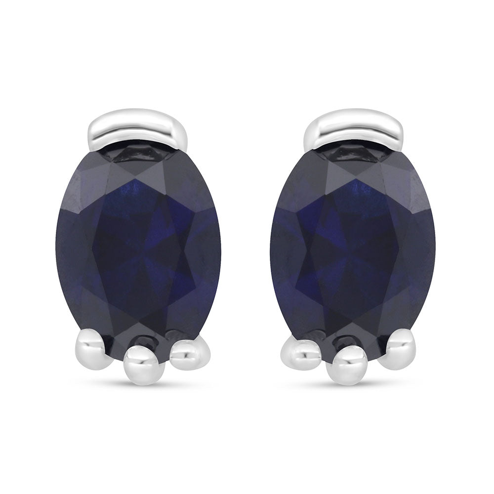 Sterling Silver 925 Earring Rhodium Plated Embedded With Sapphire Corundum