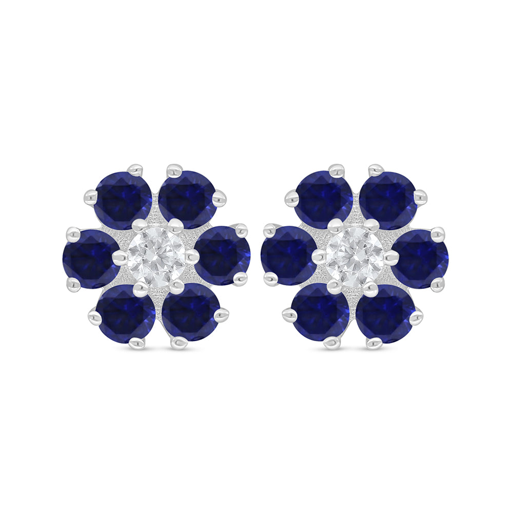 Sterling Silver 925 Earring Rhodium Plated Embedded With Sapphire Corundum