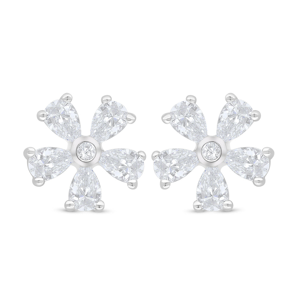 Sterling Silver 925 Earring Rhodium Plated Embedded With White Zircon