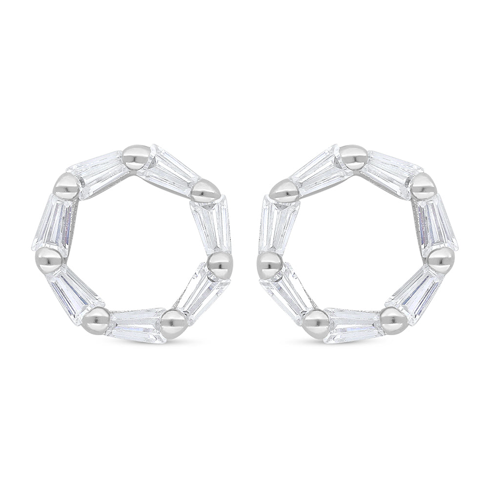 Sterling Silver 925 Earring Rhodium Plated Embedded With White Zircon