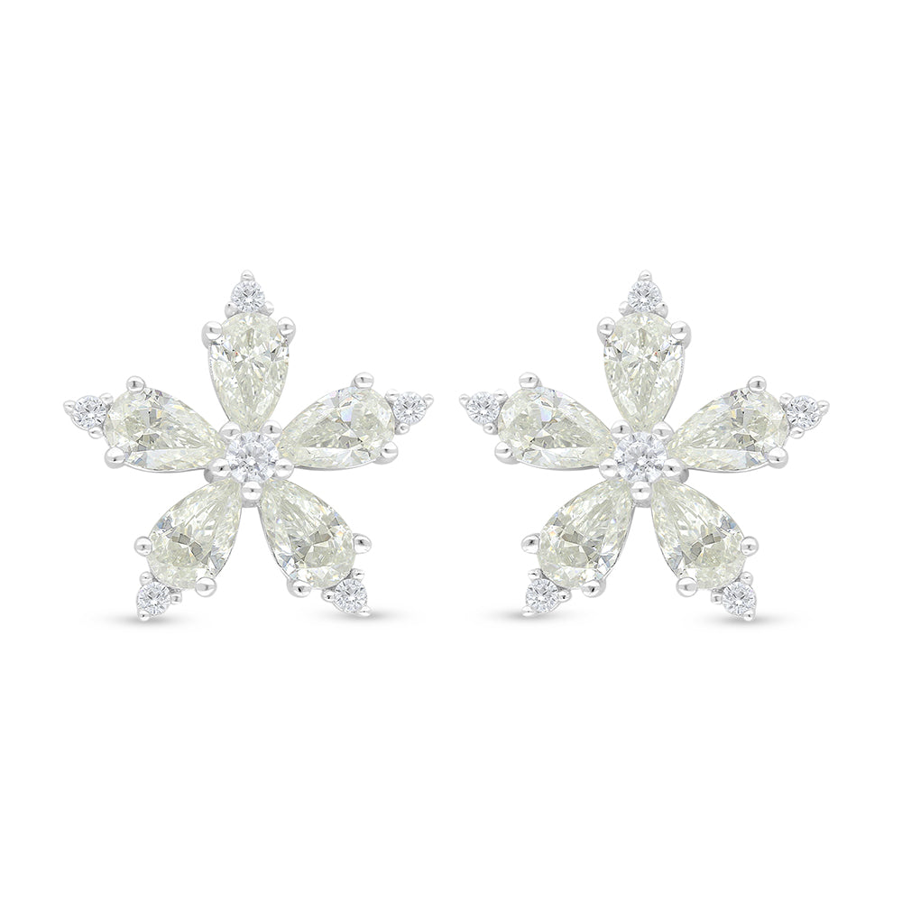 اقراط من الفضة الخالصة عيار 925 مطلية روديوم مرصعة بالزركون الكناري الالماسي و فص ابيض