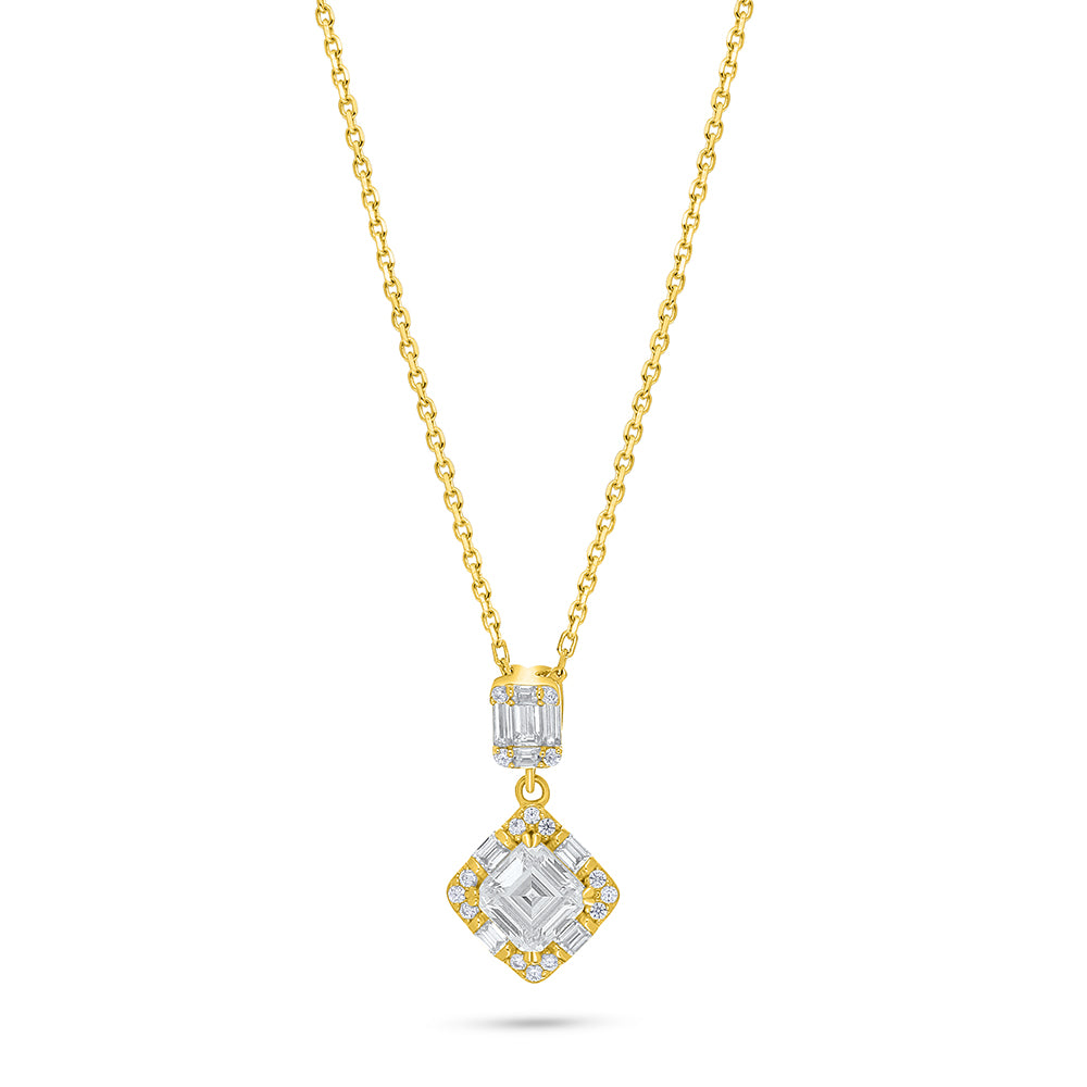 Sterling Silver 925 Necklace Golden Plated Embedded With White Zircon