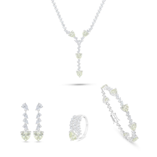 Sterling Silver 925 SET Rhodium Plated Embedded With Diamond Zircon And White Zircon