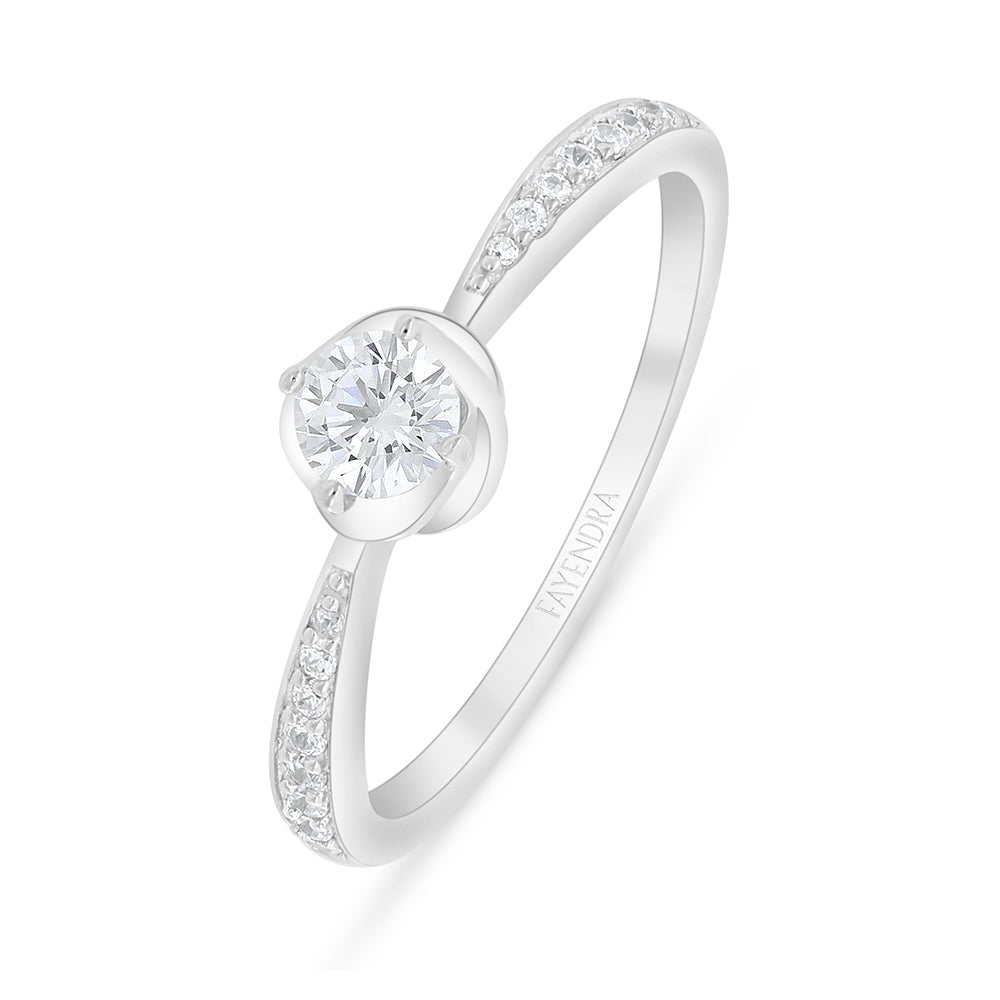 Sterling Silver 925 Ring Rhodium Plated Embedded With White Zircon