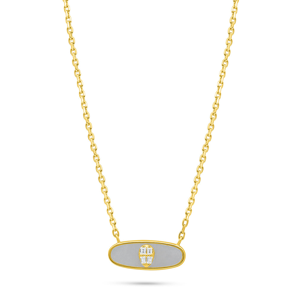 عقد من الفضة الخالصة عيار 925 مطلي ذهبي مرصع صدف ابيض و فص ابيض