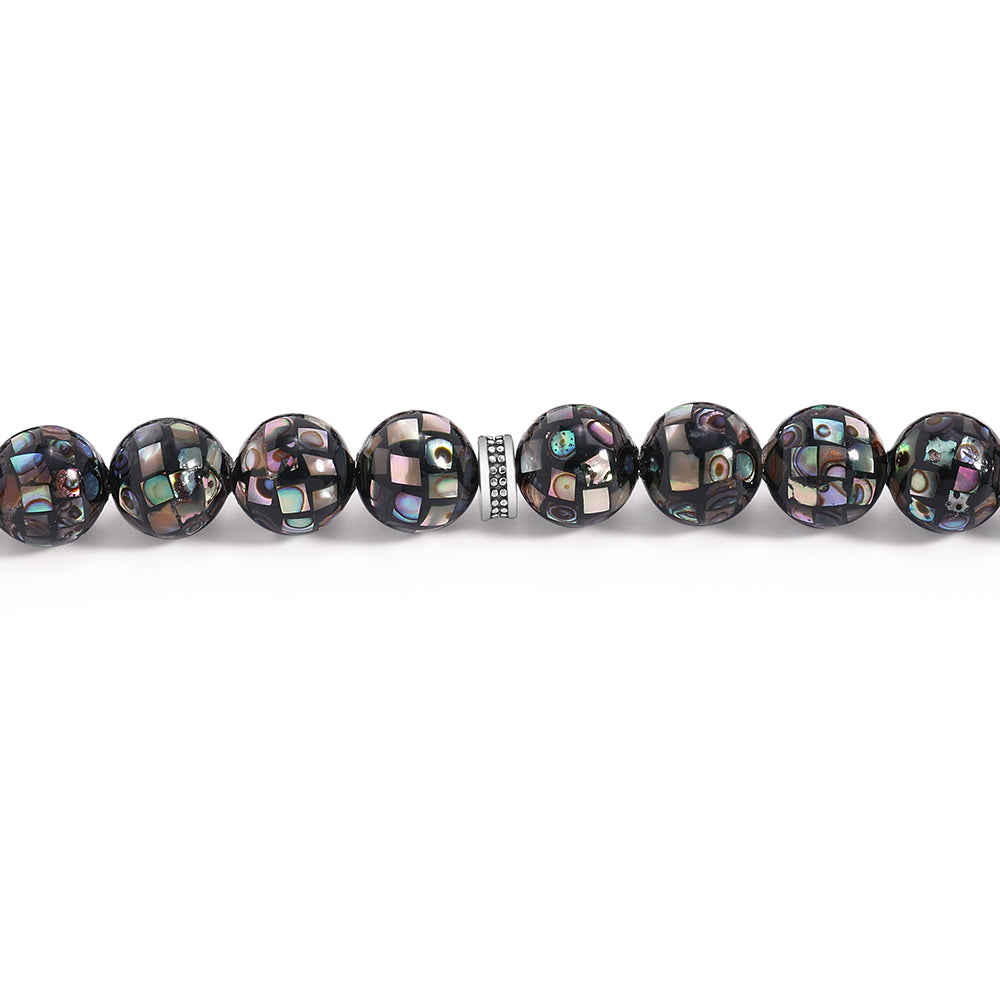 سبحة 33 مطعم احجار صدف استرالي بيلية 10 مم طقم ستانلس ستيل عيار 316L مطلى فضي واسود