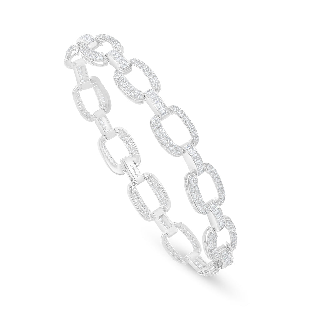 Sterling Silver 925 Bracelet Rhodium Plated Embedded With White Zircon