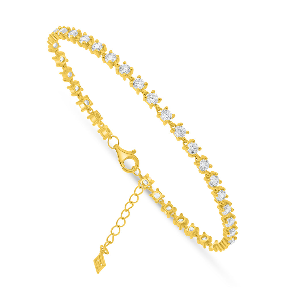 Sterling Silver 925 Bracelet Golden Plated Embedded With White Zircon