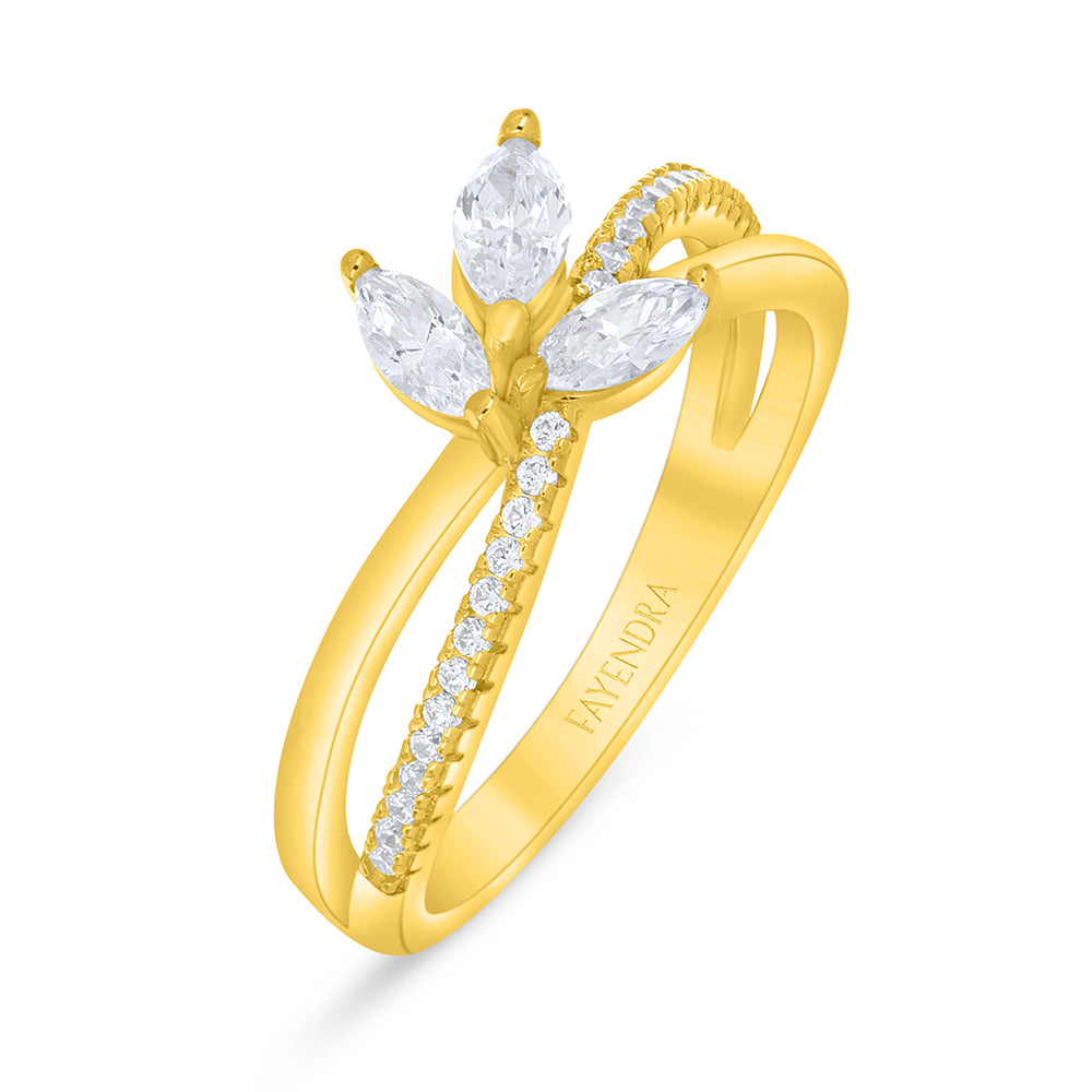 خاتم من الفضة الخالصة عيار 925 مطلي ذهبي مرصع فص ابيض