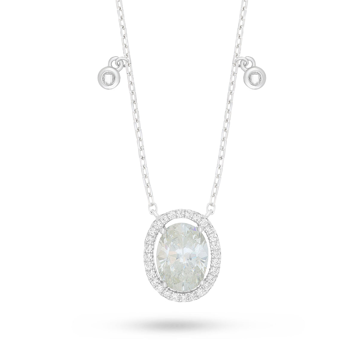 Sterling Silver 925 Necklace Rhodium Plated Embedded With Diamond Zircon And White Zircon