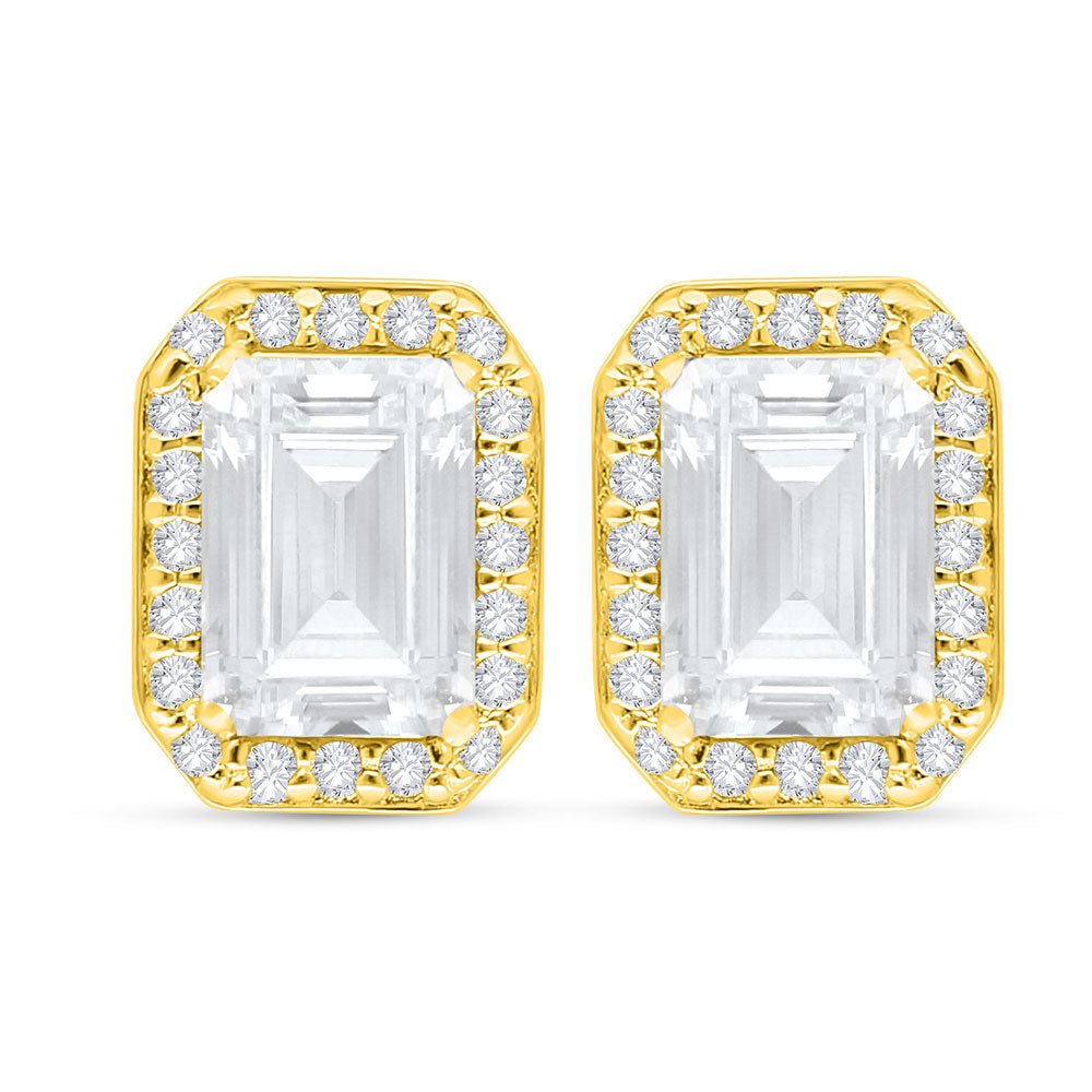 Sterling Silver 925 Earring Golden Plated Embedded With White Zircon