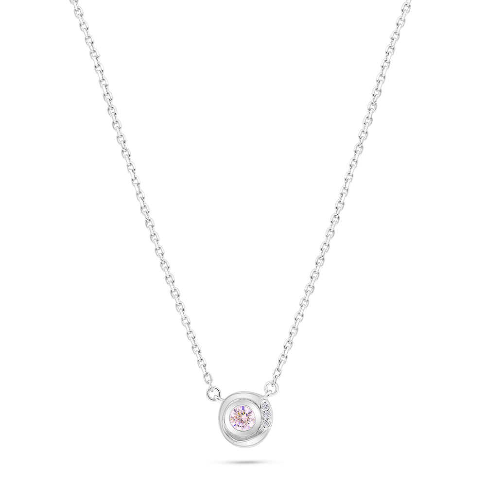 Sterling Silver 925 Necklace Rhodium Plated Embedded With Pink Zircon And White Zircon